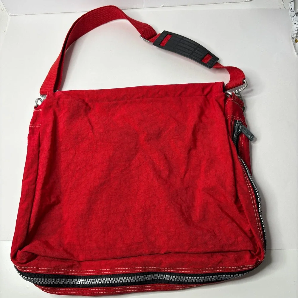 PLANIT Red Nylon Messenger Bag Retro Y2K Multi Pocket Crossbody Techwear